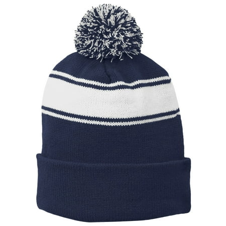 - Sport-Tek Men's Stripe Pom Pom Beanie