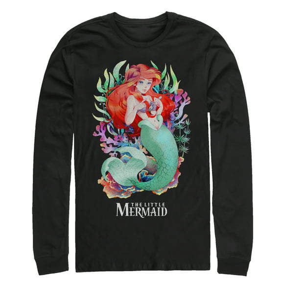 Men's The Little Mermaid Artistic Ariel  Long Sleeve Shirt Black 2X Large