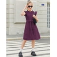 thumbnail image 4 of Arshiner Tween Girls Summer Dress Formal Ruffle Sleeve A Line Casual Elegant Dresses with Belt, 4 of 6