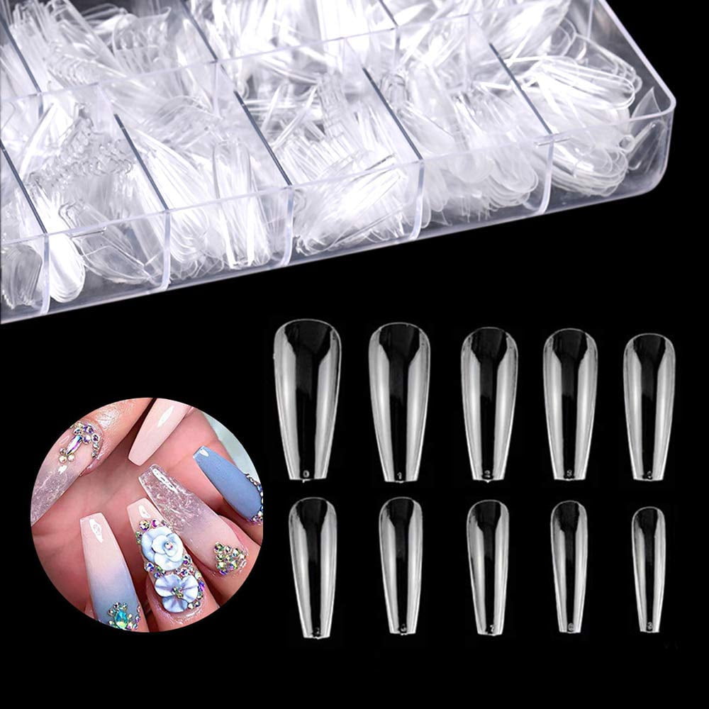 500 Pcs Clear Long Coffin Nails Full Cover,Acrylic Nails,Press on Nails ...