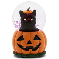 Elanze Designs Black Cat In Jack-O-Lantern 100 MM Tabletop Musical Glitter Halloween Snow Globe Figurine Play Tune Moonlight Sonata