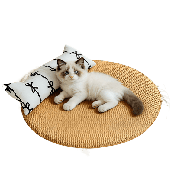 Rattan Cat Cooling Mat with Cat Ear Pillow, Non-Slip Scratch-Resistant Summer Pet Pad, 3 Sizes