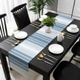 thumbnail image 3 of Blue Ombre Stripe Table Runner 90 Inches Long, Farmhouse Simple Striped Kitchen Coffee Dining Table Decoration for Home Party Birthday Wedding Home Decor 13x90 Inches, 3 of 8