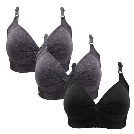 Gnurob Wireless Bralette for Women Push Up Bra Plus Size Floral Lace Bralettes No Underwire Brassiere 3 PC Soft Everyday Bras Adjustable Widen Band Underwear Clearance Saving A05-Gray Large