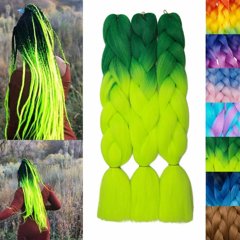 Benehair 6Packs Jumbo Braiding Hair Extensions Real Afro Box Braids Crochet  Twist Braid Ponytail 24 Dark Green to Yellow Green 