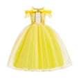 thumbnail image 6 of ITSAME Girls Dress, Flutter Ruffle Off Shoulder Cinched Waist Kids Wedding Pageant Party Prom Evening Gown Yellow 4-5T, 6 of 7
