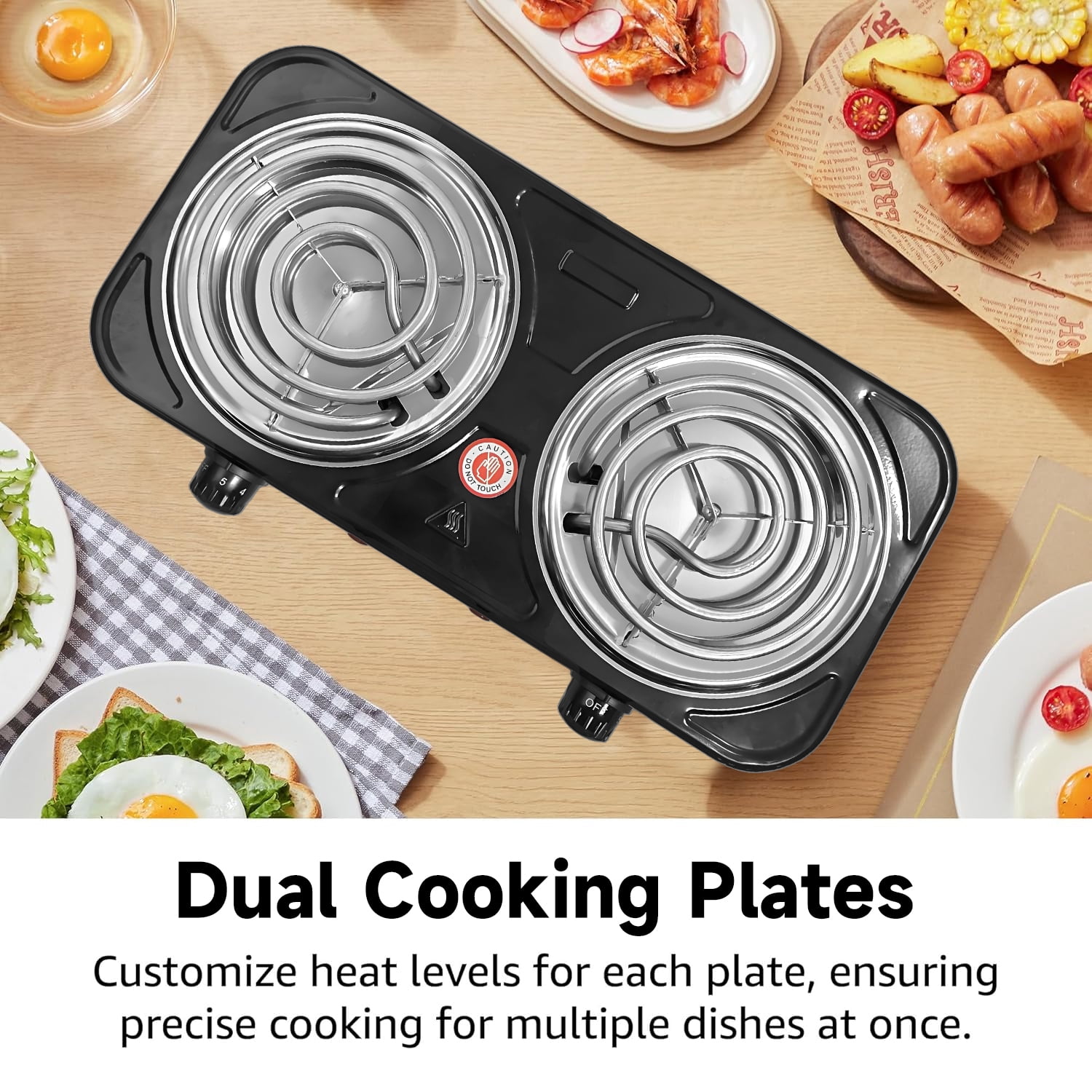 Hot Plate,Double Burner, 2000W Electric Stove Burner with 5 Levels