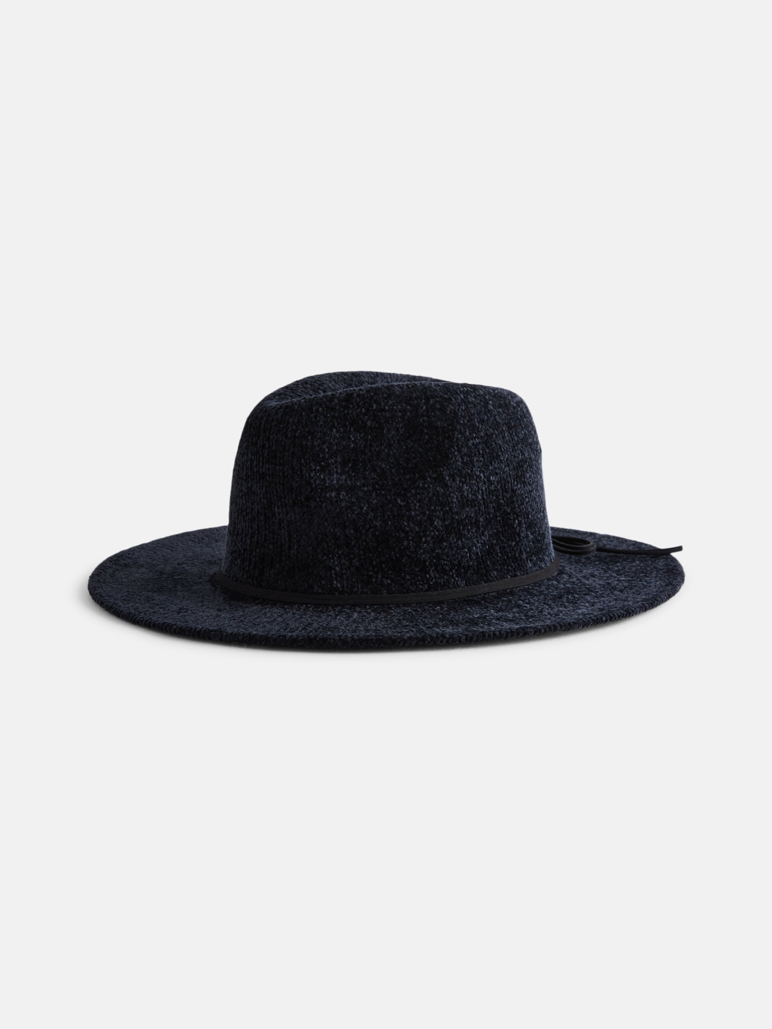 Time and Tru Women's Chenille Fedora with Trim, Black
