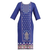 Blue Round Neck Printed Kurta-Small