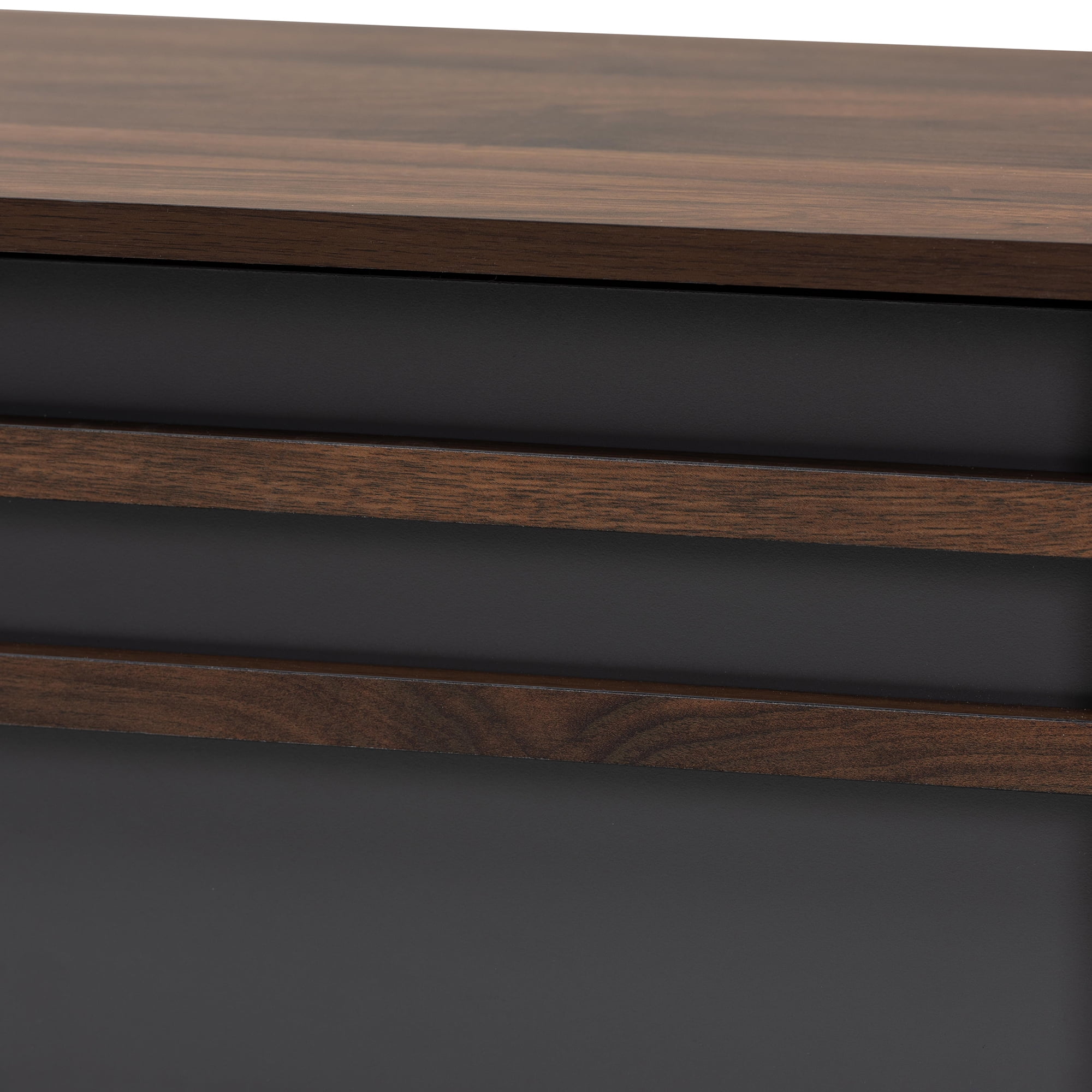 Baxton Studio Naoki Modern and Contemporary Two-Tone Grey and Walnut Finished Wood TV Stand with Drop-Down Compartments