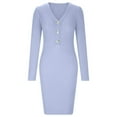 thumbnail image 4 of Mrat Masquerade Dresses Women's Casual Knit Long Sleeve V-Neck Pack Hip Button Dress Long Summer Dresses 2024 S-484 Blue S, 4 of 5