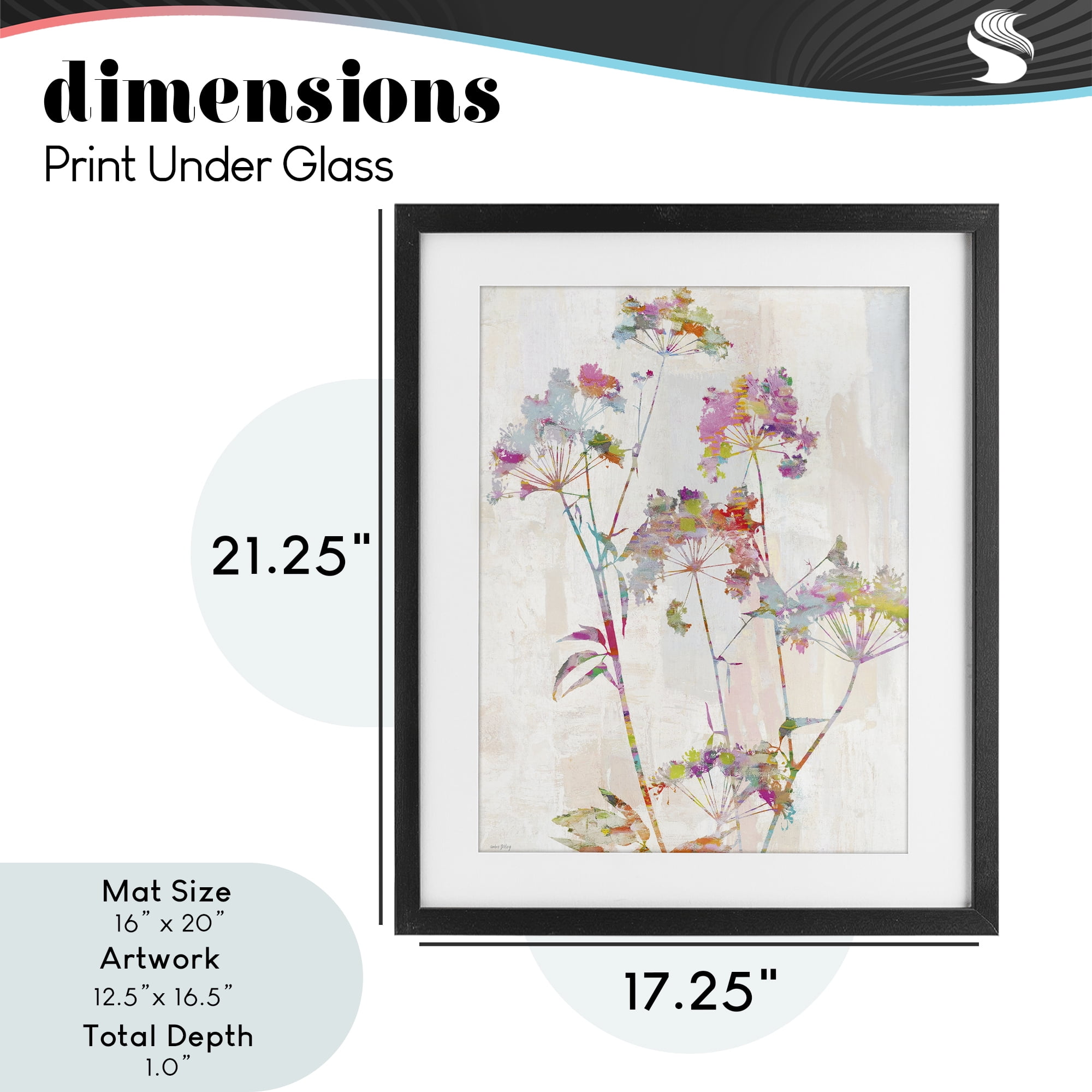 Kaleidoscopic Delicate Herbs Black Framed Print Under Glass, design by Amber Sterling