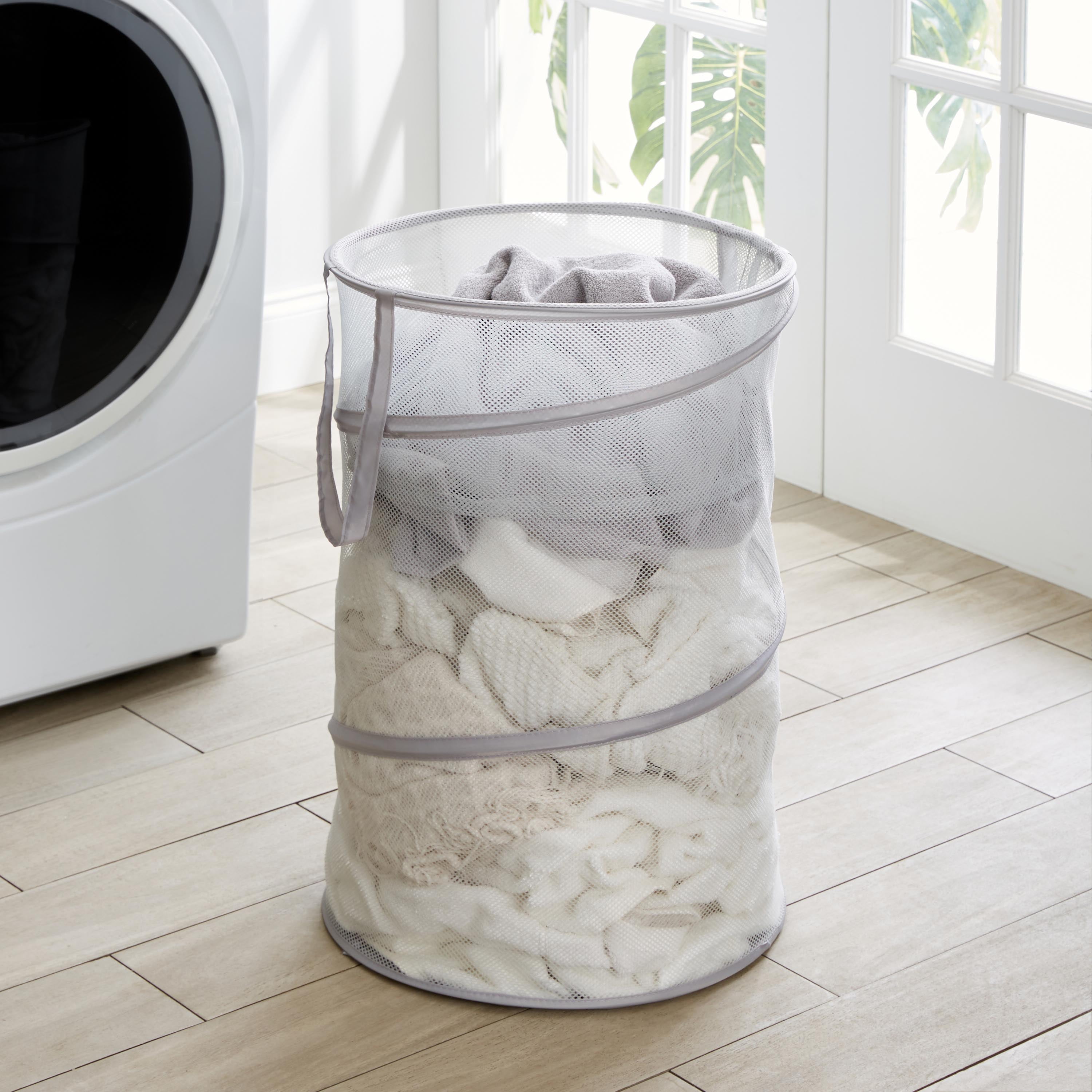 (3 pack) Mainstays Easy Carry Handles Laundry Hamper with Cinch Top, Soft Silver