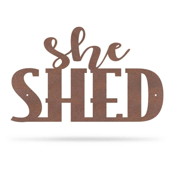 RealSteel She Shed Wall Art - Metal Wall Décor for Women’s Secluded Spot, Charming Retreat Decor (12"/Rust)