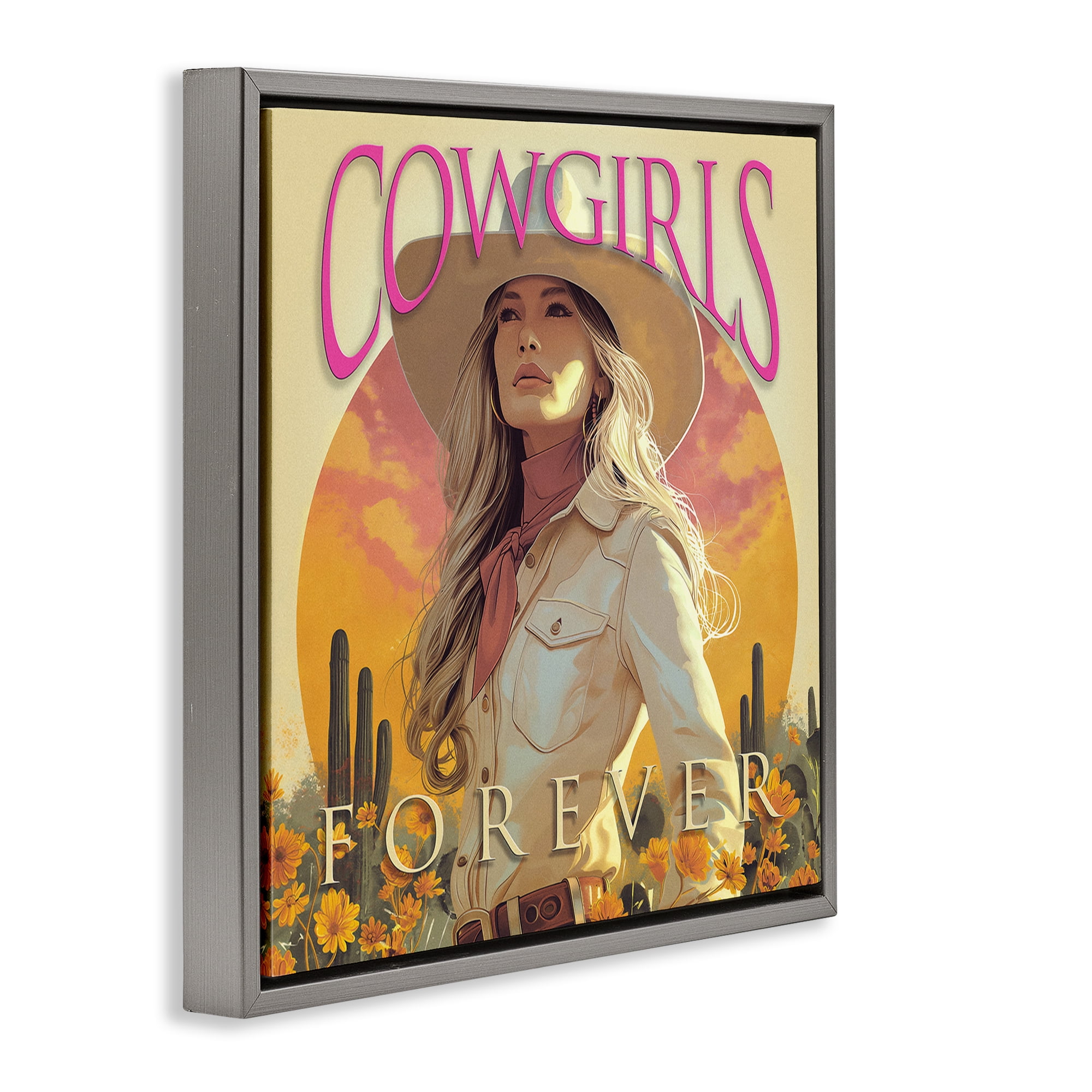 Stupell Industries Cowgirls Forever Portrait People Painting Gray Floater Framed Canvas Art Print Wall Art, 18 x 18