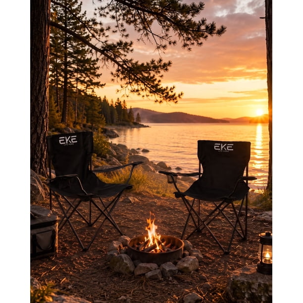 Set de 2 Sillas Plegables para Camping y Playa con Portavasos – EKE Life Home