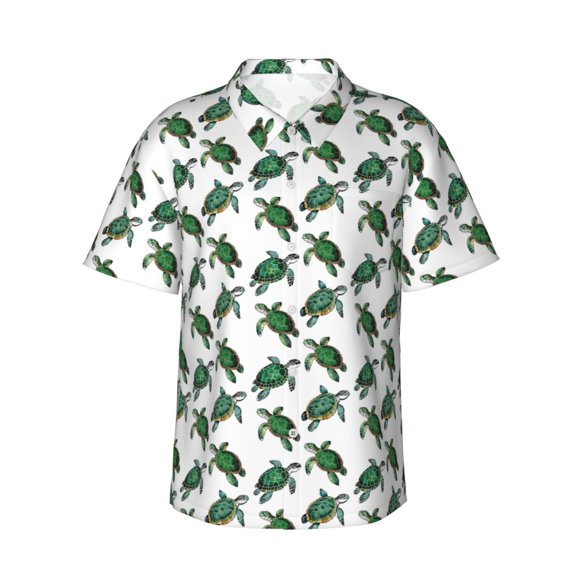 Lsque Watercolor Turtle Pattern Hawaiian Shirt for Men Unisex Summer Beach Casual Short Sleeve Cotton Linen Button Down Shirts,XX-Large