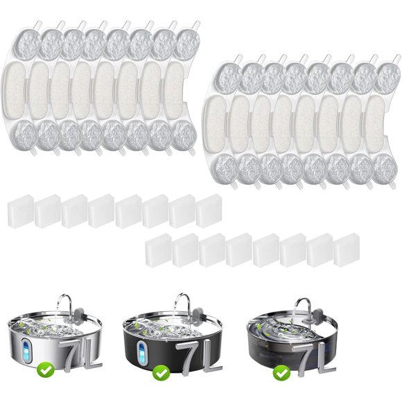 Lot de 32 Filtres d'Eau pour Chien de Remplacement Compatibles avec Smartoo 7 L / 236 Oz / 1,8 Gal Fontaine en Acier Inoxydable, 16 Filtres + 16 Éponges pour Grande Fontaine d'Eau pour Chien