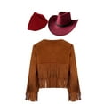 thumbnail image 4 of iiniim Girls Cowboy Cowgirl Halloween Costume Wild Western Sheriff Tassels Fringe Coat with Bandana Hat Outfits Brown&Red 14, 4 of 7