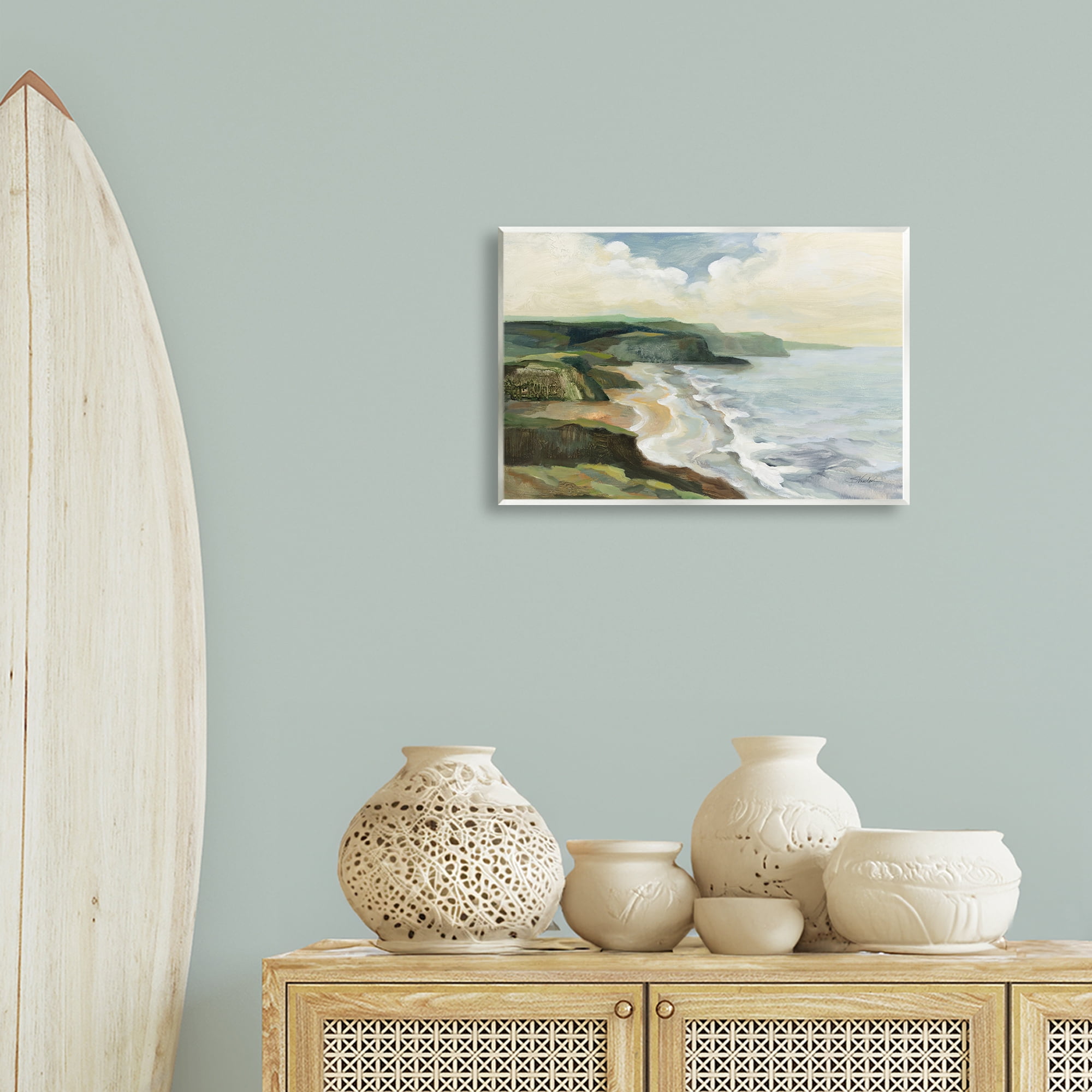 Stupell Industries Irish Coast Cliffs Landscape Painting Unframed Art Print Wall Art, 19 x 13