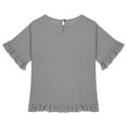 thumbnail image 5 of Faraee 3/4 Sleeve Cotton Linen Cropped Tops for Teen Girls Kids Ruffle Hem Crewneck Solid Blouses Summer Loose Shirt 5t 6t 7t 8t 5-15 Years Grey, 5 of 6