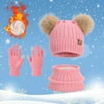thumbnail image 2 of Yuanlong Kids 3-Packs Sets Winter Neck Warmer Pom Beanie Touchscreen Gloves Solid Color Knit Suits Children Hat 3 In 1 Set, 2 of 3