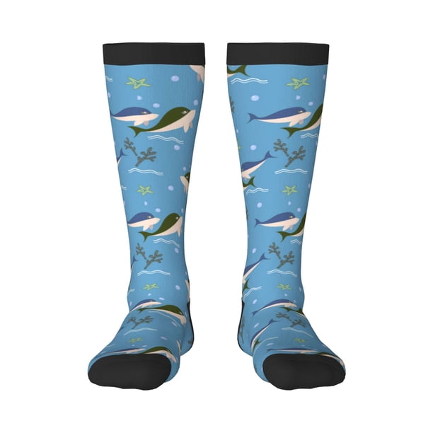 Fotbe Dolphin Lovers Calcetas Divertidas Estampadas para Hombre y Mujer, Calcetas de Algodón hasta la Rodilla para Caminar, Correr, Enfermería y Embarazo