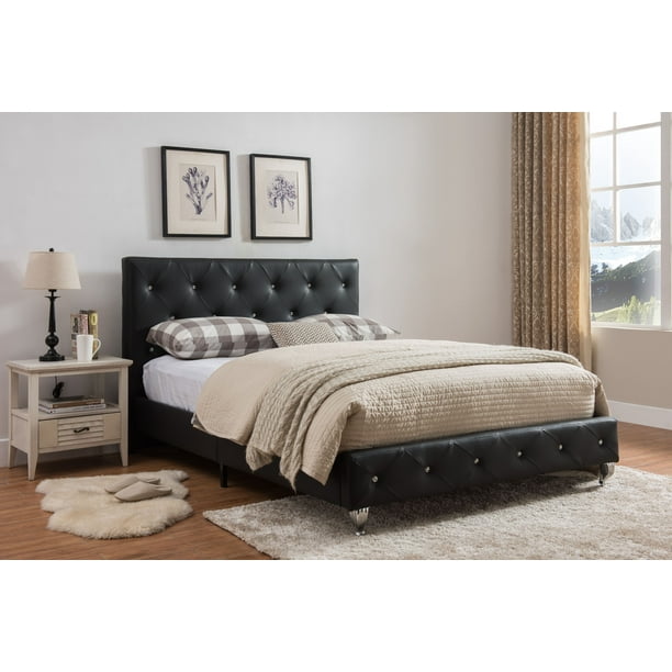 Cora King Size Black Transitional, Leather Headboard And Footboard