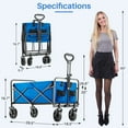 thumbnail image 2 of Foldable Wagon Cart, Collapsible Wagon Utility Cart with All-Terrain Wheels for Grocery Shopping, Camping, Fishing, Travel, Heavy Duty, 130L, Blue, 2 of 10