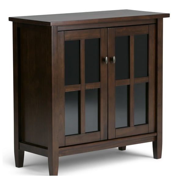 JERFIT 32" Warm Shaker Style Wood Storage Cabinet with Glass Door, Dark Brown Finish for Living Room, Bedroom & Office