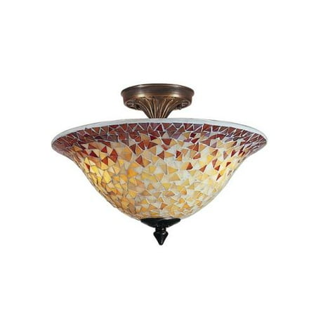 13 25 Antique Brass Cassidy Glass Mosaic Flush Mount Ceiling Light Fixture