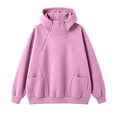thumbnail image 3 of ECHFIPROM 1/4 Zip Hoodie for Women Pink Oversized with Pocket Solid Color Long Sleeve Casual Pullover for Young Women Fall Trendy Top,S, 3 of 5