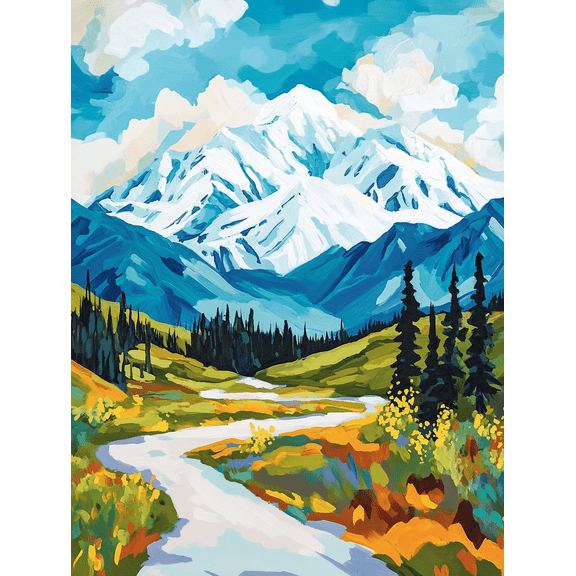 Mountain River Landscape Canvas Wall Art,Suitable for Living Room,Bedroom,Office,Dining Room,Hotel