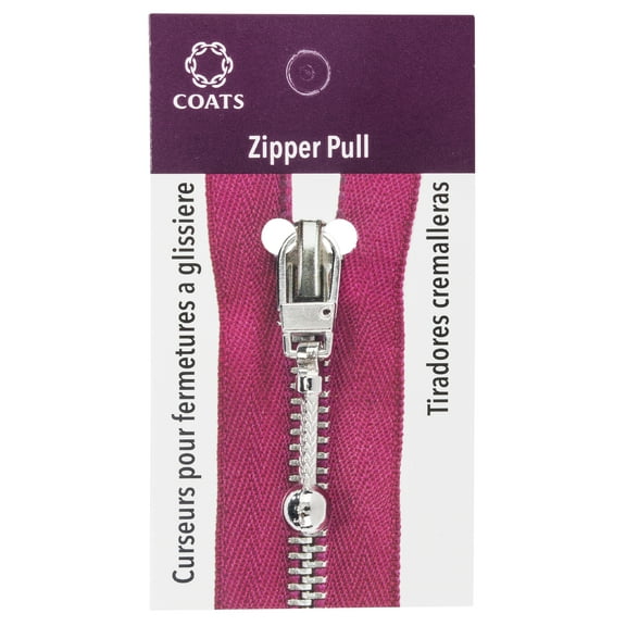 Coats & Clark Zipper Pulls, Metal, Silver Ball & Chain