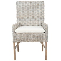 SAFAVIEH Nancy Rattan Accent Chairs with Cushion, Grey White Wash (18.5 in. W x 22.8 in. D x 38.2 in. H)