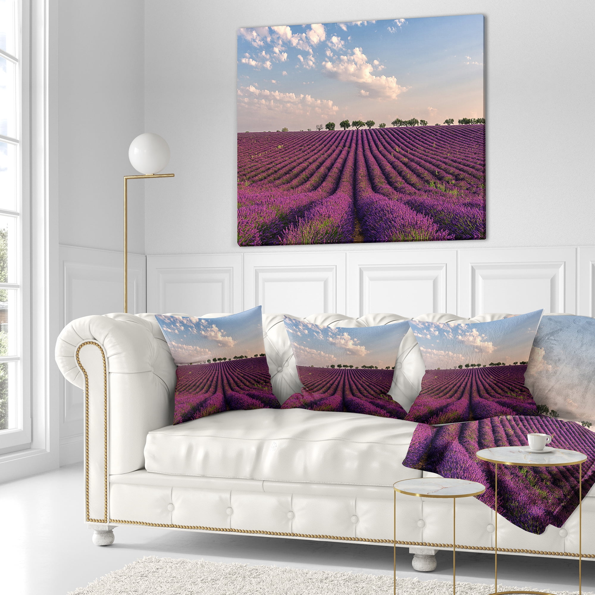Designart Shiny Lavender Field in Provence - Landscape Printed Throw Pillow - 18x18