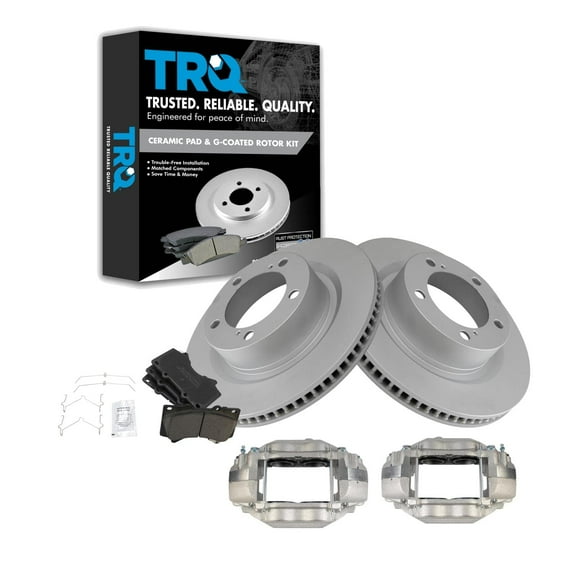 TRQ Front Brake Pad & Rotor Kit Brake Caliper Brake Pads Brake Rotor Ceramic Vented Premium G-Coated Fits Select 2016-2019 Toyota Sequoia 2016-2018 Tundra