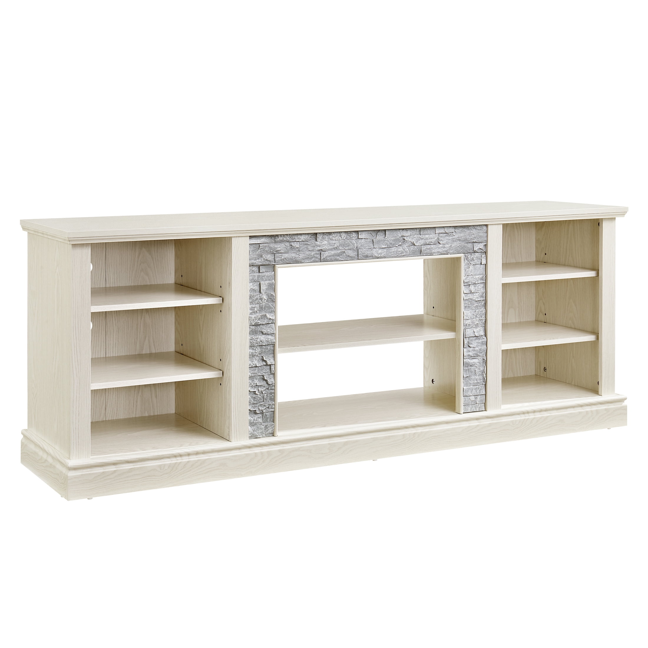 Aukfa Large TV Stand for TVs up to 75" with Faux Stacked Stone Surround for Living Room, Oak