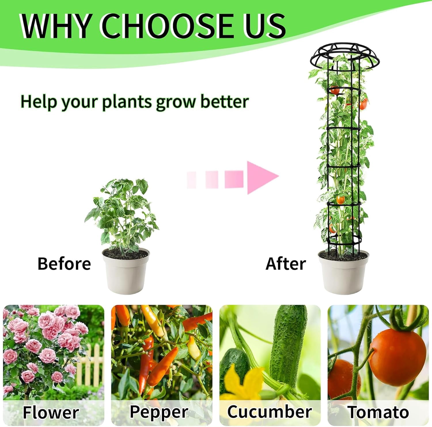 77-Inch Garden Trellis for Climbing Plants,Heavy-Duty Metal Obelisk with Mushroom Top,Stable Support for Potted Clematis,Tomato,Cucumber,Rose,Pea & Vine