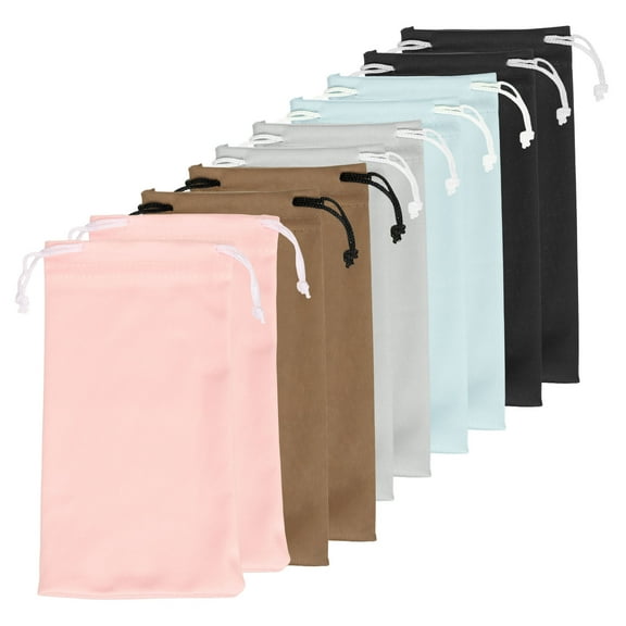 10pcs Eyeglass Pouch Microfiber Sunglasses Storage Bag Protable Drawstring Pouch for Phone Glasses Jewellery, Black Brown Grey Pink Blue