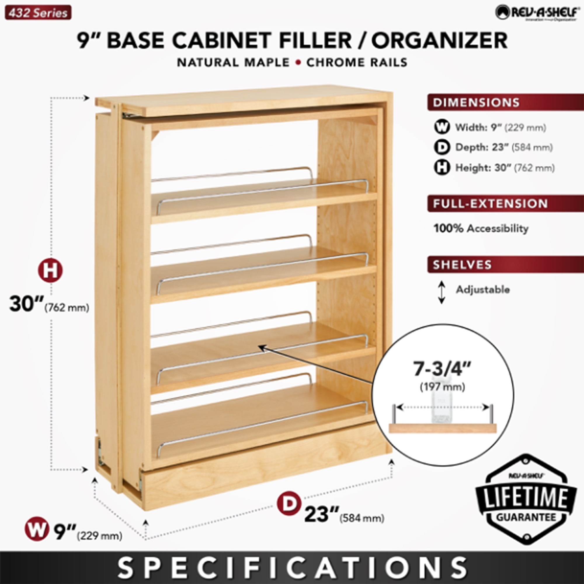 Rev-A-Shelf Maple Cabinet Base Filler Pullout Organizer Rack 432-BF-3C - The  Home Depot