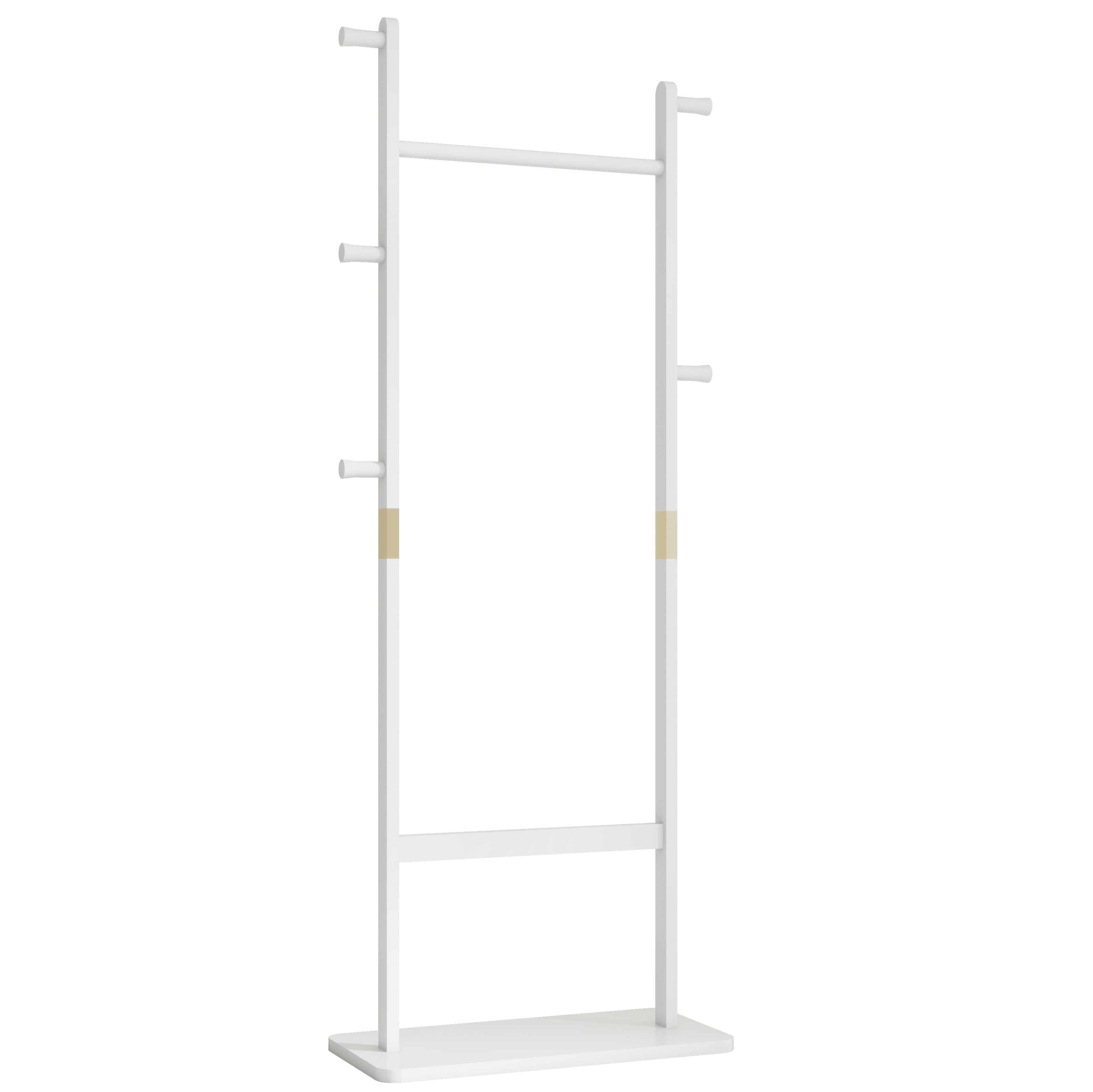 Garitin Coat Rack and Hall Tree 70.87 Inch, Solid Wood Freestanding Stand with Hooks and Hat Shelf for Entryway Living Room Bedroom, White Rubber Wood