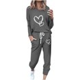 thumbnail image 2 of Puntoco Conjuntos de pijamas cómodos para mujer, pantalones de manga larga con cuello redondo y estampado de letras de invierno, conjuntos de pijamas informales para el hogar, 2 of 4