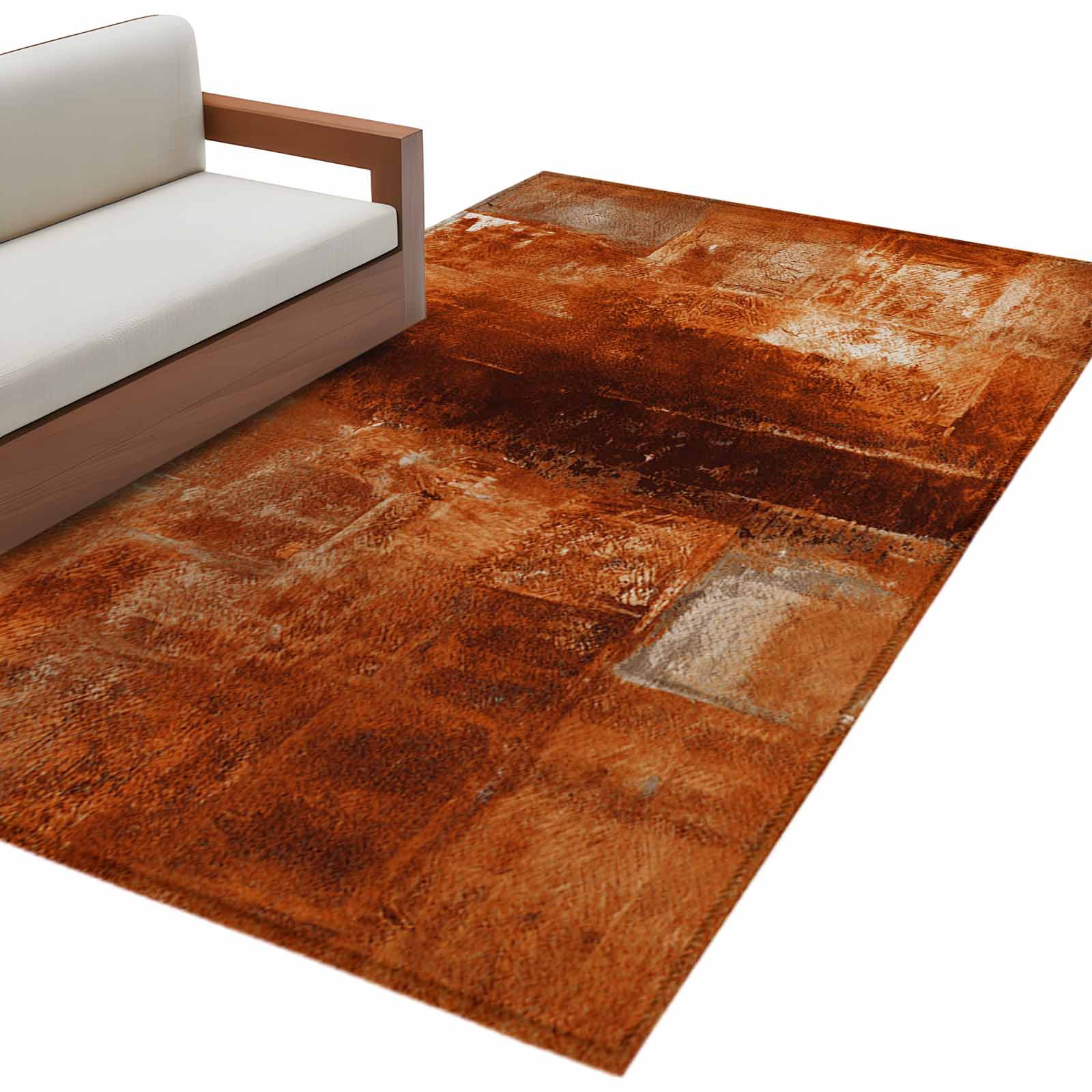 Burnt Orange 3x5 Area Rugs, Oil Painting Abstract Modern Vintage Non-Skid Rubber Backing Large Rectangle Rugs - Living Room Bedroom Home Office, Indoor Floor Mat Carpets Washable Rug
