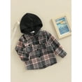 thumbnail image 3 of Bagilaanoe Toddler Baby Boy Hooded Jacket Plaid Long Sleeve Single-Breasted Shacket Coat with Pockets 1T 2T 3T 4T 5T 6T Kids Fall Casual Outwear, 3 of 7