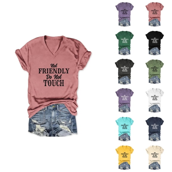 Not Friendly Do Not Touch Shirt for Women Summer Short Sleeve V Neck Casual Graphic Tees