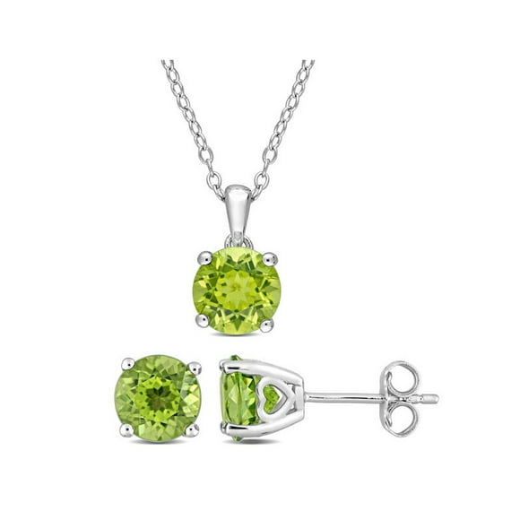 1.50 Carat (ctw) Peridot Solitaire Earrings and Pendant Set in Sterling Silver