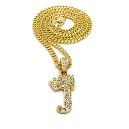 Crowned Skull Pendant - Stone Stud Tilted Crown Initial J Micro Pendant w/ 3mm 24