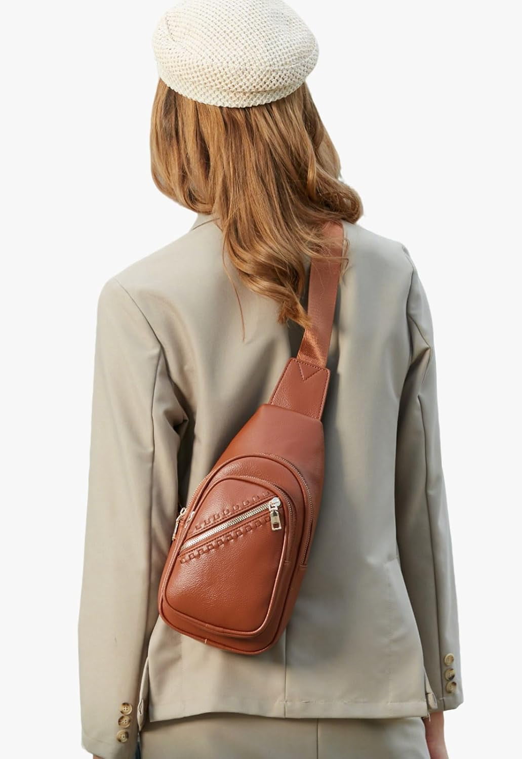 Small Sling Bag for Women, Vegan Leather Fanny Pack Crossbody Bags for Women, Chest Bag With Wide Strap