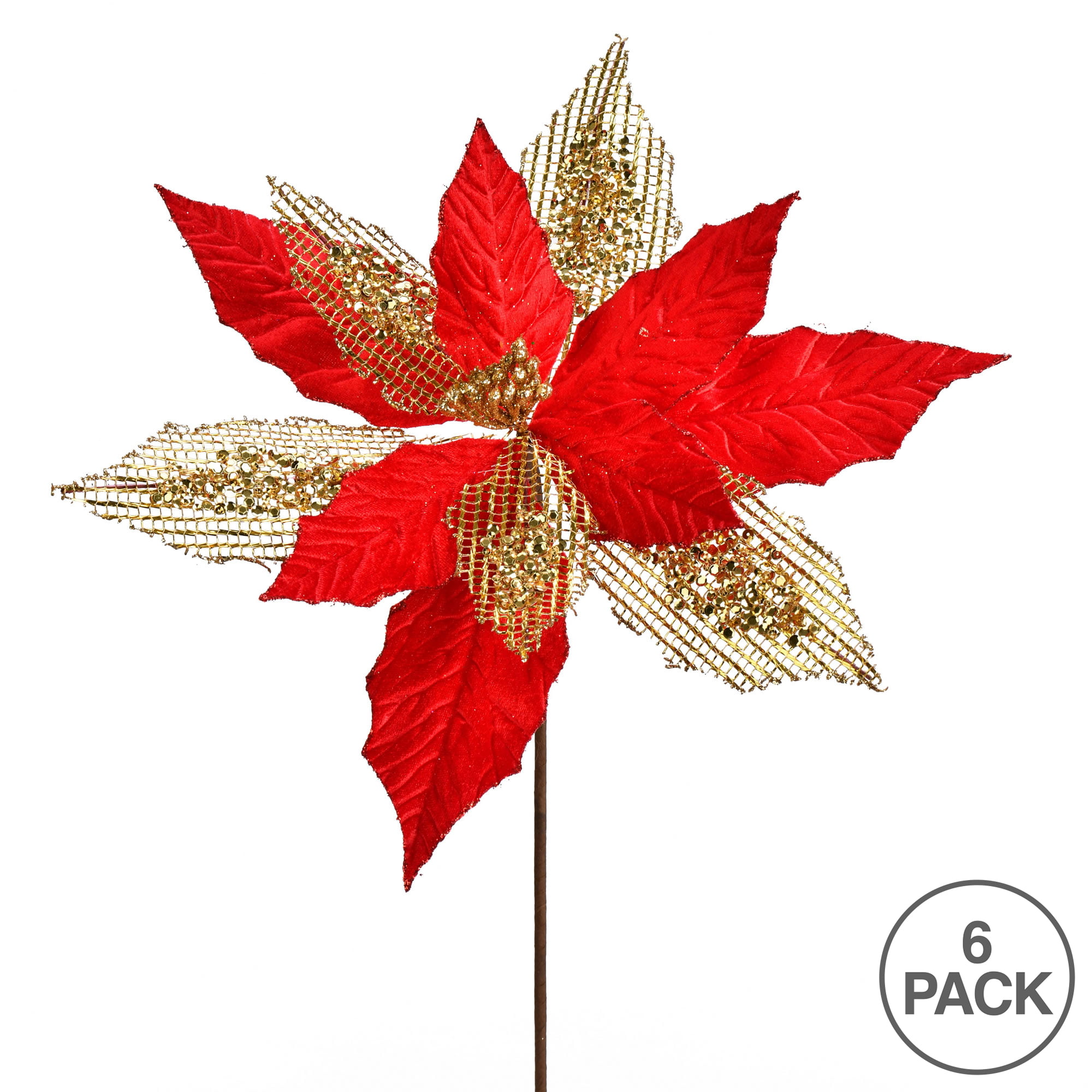  Meishen 6 Pack Poinsettias Artificial Christmas